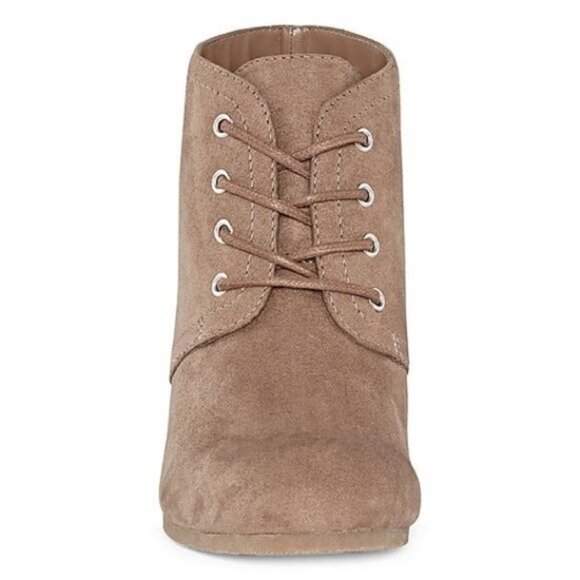 Arizona Ankle Booties Lace Up Wedge NEW Size 10 Beige Tan Heeled Shoe - Picture 3 of 4